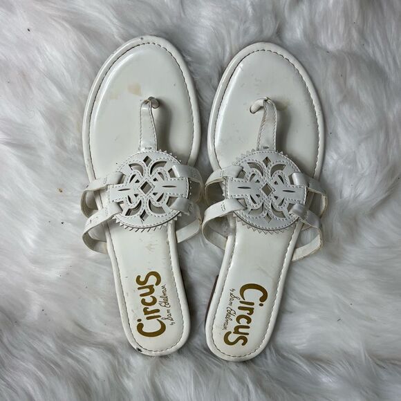 Circus by Sam Edelman medallion cut out white thong sandals size 11 - Picture 7 of 9